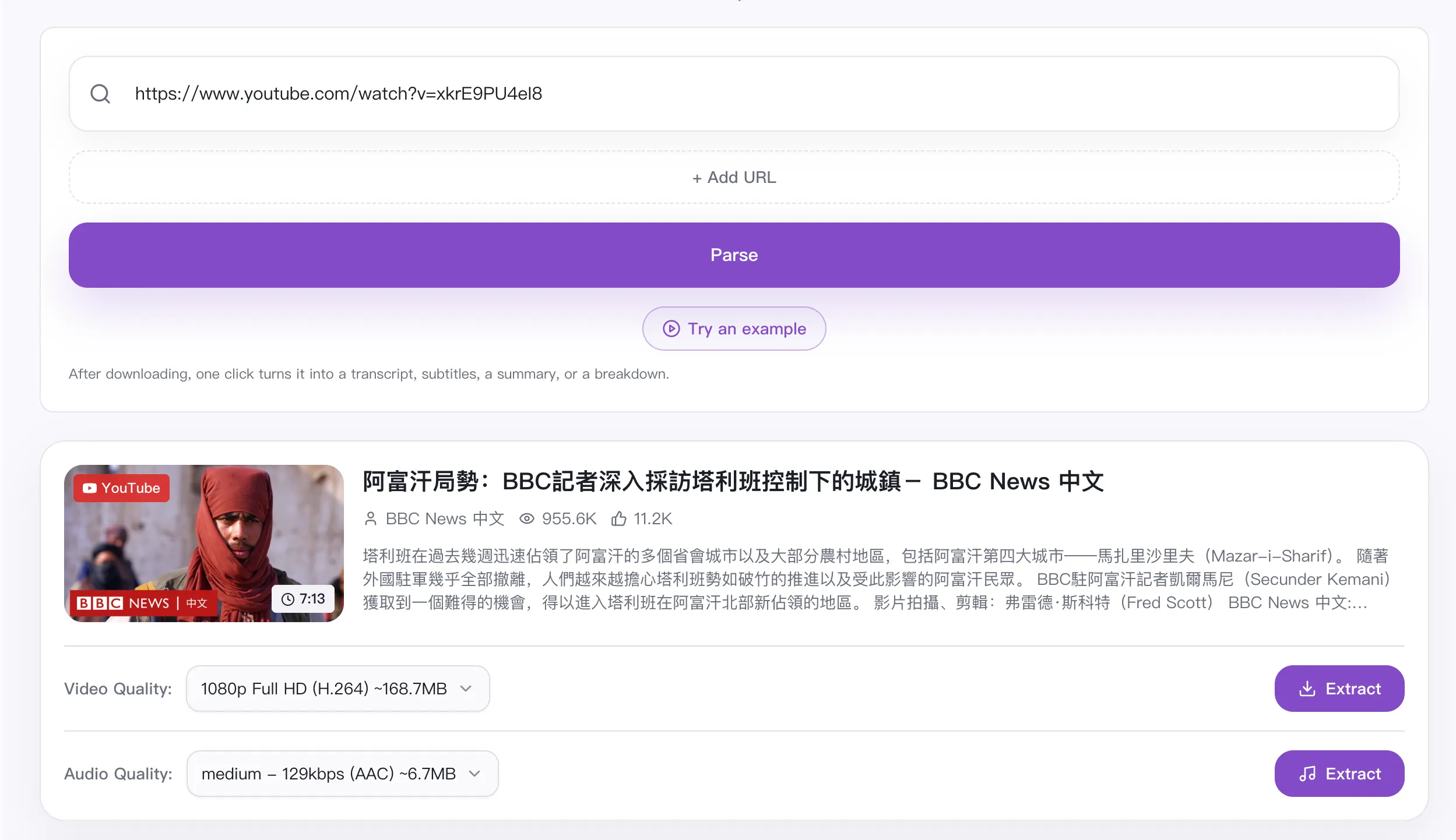 SnapVee 工作台 – YouTube 视频解析与 4K 无水印下载
